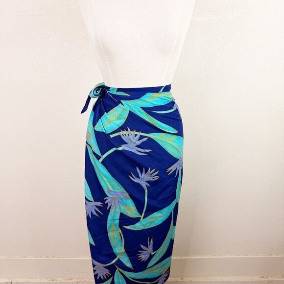 Hilo Hattie Vintage Sarong Wrap Skirt Crane Floral Hawaiian Blue One Size - Picture 2 of 7